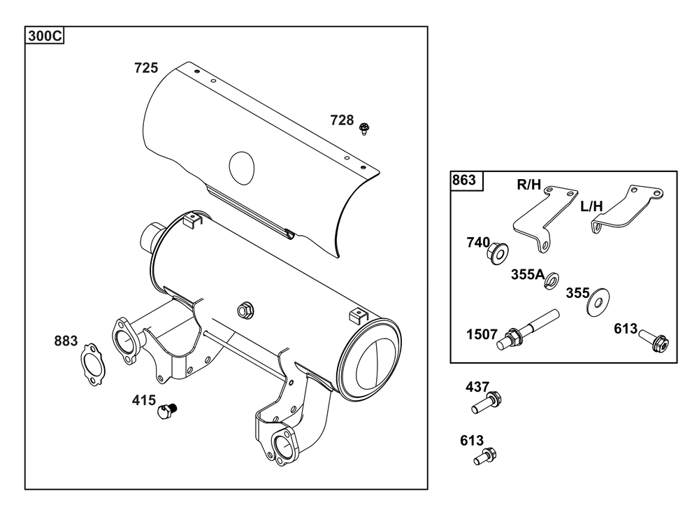Exhaust Group Diagram and Parts List for 613477-0278-J1 400000 - 699999 Briggs and Stratton Engine